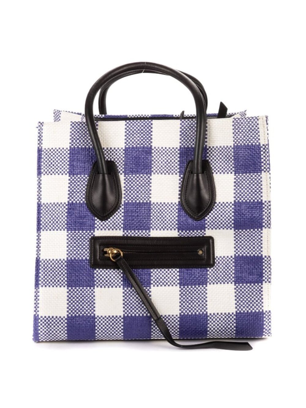 Celine Luggage Phantom White Blue Gingham Handbag